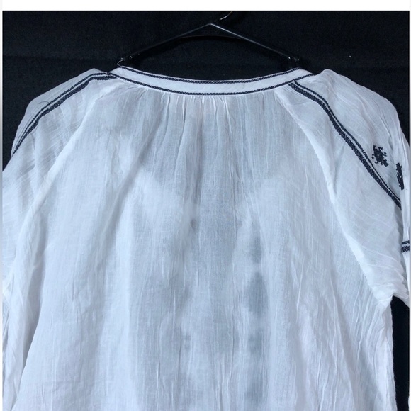 LOFT White and Navy Embroidered Top - Picture 8 of 8